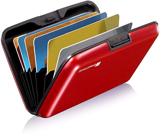 GreatShield RFID Blocking Wallet [8 Slots | Aluminum] Portable Travel Identity ID/Credit Card Safe Protection Card Holder Hard Case for Men and Women (Red)