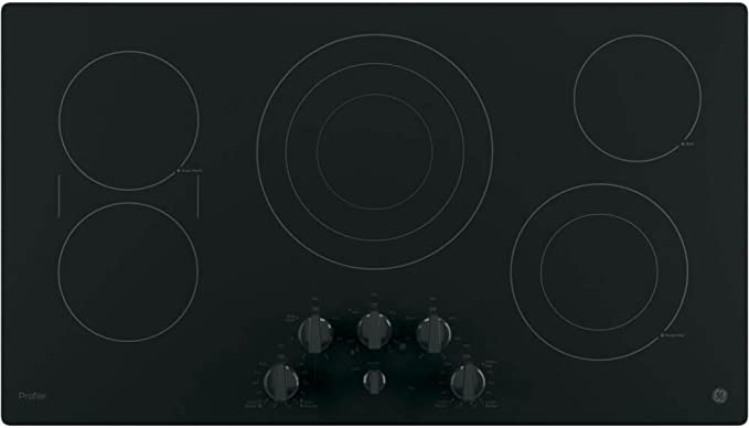 GE PP7036DJBB 36 Inch Smoothtop Electric Cooktop with 5 Radiant Elements, Sync, Versatile Burners, Keep Warm Setting, Control Lock Capability, Red LED Backlit Knobs, ADA Compliant Fits Guarantee