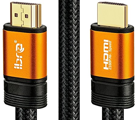 IBRA Orange HDMI Cable 3ft - UHD HDMI 2.0 (4K@60Hz) Ready -18Gbps-28AWG Braided Cord -Gold Plated Connectors -Ethernet,Audio Return-Video 4K 2160p,HD 1080p,3D -Xbox PlayStation PS3 PS4 PC Apple TV