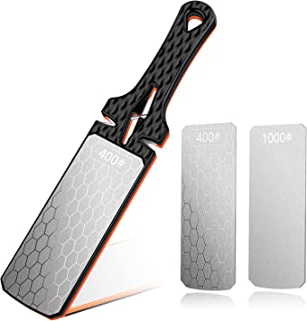 JCHOPE 5-In-1 Knife Sharpener, Double-Sided Diamond Knife Sharpening Stone with 3 Slots for Coarse and Fine Grinding, Professional Sharpening Tool Knife Sharpeners for Knives Scissors (400/1000 Grit)