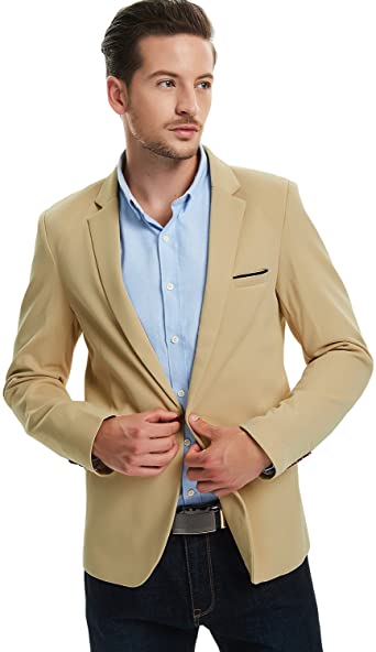 Pishon Men's Slim Fit Suits Casual One Button Flap Pockets Solid Blazer Jacket Business Daily Blazer