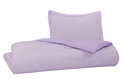 Reversible Duvet Cover Set by DELANNA 100% COTTON 2 Piece Percale Duvet Cover Set Includes Duvet Cover and a Pillow Sham Crisp, Comfortable, Breathable, Soft and Durable (Twin, Lilac Gingham)