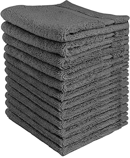 Luxury Cotton Washcloths (12-Pack, Grey, 12x12 Inches) - Easy Care, Fingertip Towels, Facial Towelettes, Cotton Hand Towels - by Utopia Towels