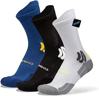 BRISIRA Coolmax Bamboo Viscose Compression Running Socks, Crew Moisture Wicking Cushion Anti Blister Hiking Socks