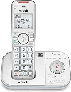 VTech VS112-17 DECT 6.0 Bluetooth Expandable Cordless Phone for Home with Answering Machine, Call Blocking, Caller ID, Intercom and Connect to Cell (Silver & White)