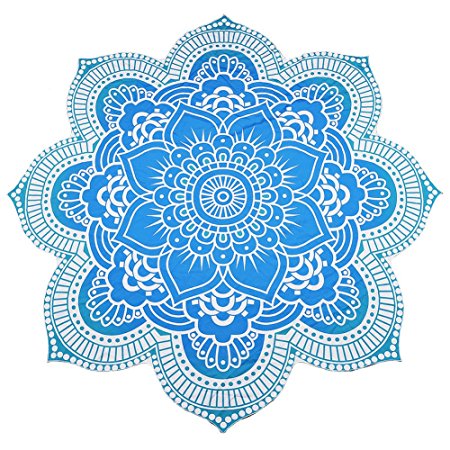 Vibger Flower Tapestry Travel Picnic Tablecloth Mandala Yoga Mat Beach Bikini Cover Up Beach Throw (Sky Blue)