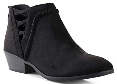 LUSTHAVE Womens Western Cut Out Perforated Low Heel Ankle Boots Bootie