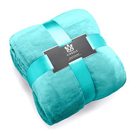Kingole Flannel Fleece Luxury 350GSM Teal Queen Size Lightweight Cozy Couch/Bed Super Soft and Warm Plush Microfiber Solid Color Throw Blanket (90”x90)