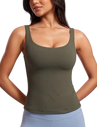 CRZ YOGA Butterluxe Workout Tank Tops for Women U Neck Padded Crop Tops Athletic Camisole Tops with Built in Bra