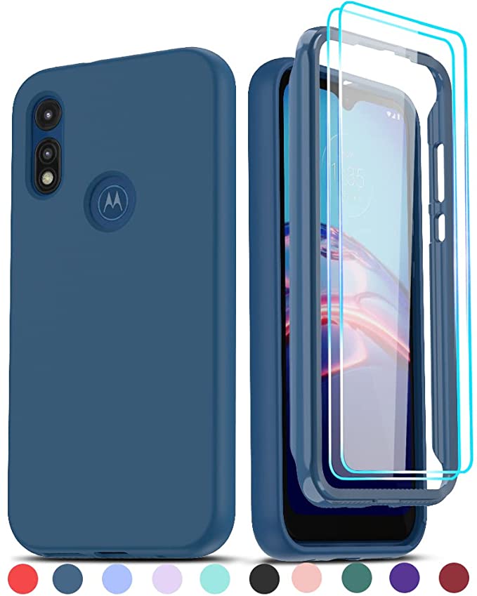 LeYi for Moto E Phone Case, Moto E Case with [2 x Tempered Glass Screen Protector] for Men, Full-Body Shockproof Soft Liquid Silicone Protective Phone Cover Case for Motorola Moto E 2020, Navy Blue