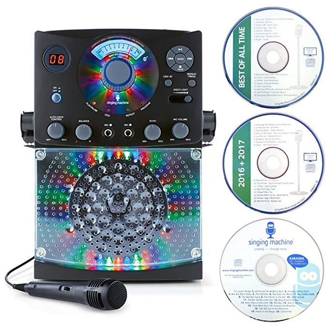 Singing Machine SML385 Karaoke Equipment with Bluetooth 1 Microphone and 36 Current Tracks, Black