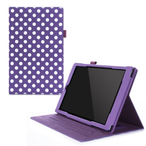 Fire HD 10 Case, Amazon Fire HD 10 2015 Case, rooCASE Dual View Leather PU Folio Slim Fit Lightweight Folding Stand Cover Auto Wake / Sleep Dot Purple