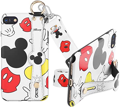 DISNEY COLLECTION Case for iPhone SE2 2020 and iPhone 8/7,Mickey Fashion Wrist Strap Band Protector Phone Cover Full-Body Bumper Lanyard - 4.7 Inch.