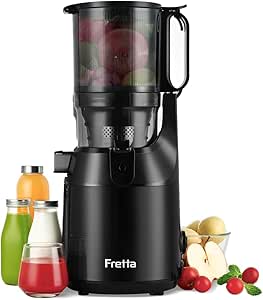 Fretta Entsafter Slow Juicer mit 135mm Öffnung,Entsafter Gemüse und Obst,250W Mastizier-Entsafter mit Cold Press,Einfache Reinigung&leistungsstarker Motor,BPA-frei (Schwarz, 1.8L)