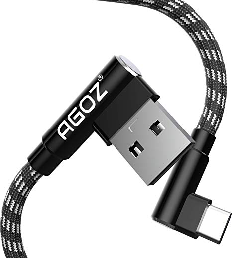 4inch USB C Cable, Agoz Fast Charger 90 Degree Right Angle Cord for Samsung Galaxy S10 Plus S10e Note 10 9 8, S9 S8, A10e A20 A50, LG Stylo 5 4 G8 G7 V40, Moto Z4 Z2 Z3, Google Pixel 4, OnePlus 7T 6T