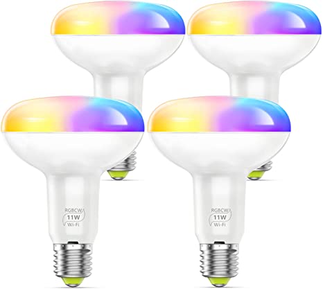 Zglon Smart WiFi Light Bulb, BR30 Dimmable Multicolor Alexa Smart Bulbs, 2.4G(Not 5G) E26 RGBCW Color Changing LED Bulb 11W (100w Equivalent) - 4 Pack