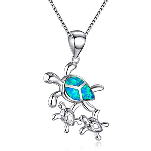 Hermosa Mom Gifts Sea Turtle Blue Opal Earrings Women Pendant Necklace Animal Design Jewelry for Girls