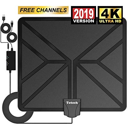 HDTV Antenna, 2019 Newest Indoor Digital TV Antenna 80 Miles Range with Amplifier Signal Booster 4K HD HD VHF UHF Freeview for Life Local Channels 4K HD 1080P VHF UHF All TV's - 16.5ft Coaxial Cable