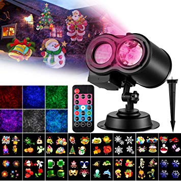 PRYMAX 【2019 Upgrade Holiday Lights Projector, Holiday Decorations Lights 2 in 1 Ocean Wave with Moving Patterns LED Landscape Lights with RF Remote Waterproof for Party, Garden,16 Slides 10 Color