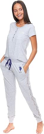 U.S. Polo Assn. Womens Pajama Set with Pockets - Short Sleeve Shirt and Pajama Pants Pj Set