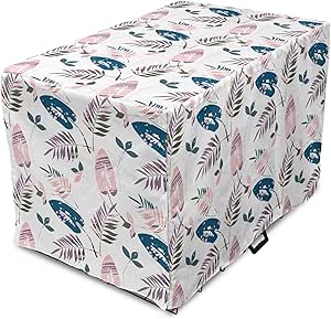 Ambesonne Leaves Dog Crate Cover, Abstract Foliage in Pastel Colors Tropical Jungle Forest Plants with Grunge Effect, Easy to Use Pet Kennel Cover for Medium Large Dogs, 48 Inch, Petrol Blue Baby Pink