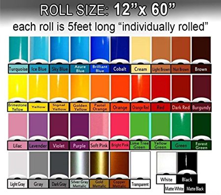 5 rolls 12" Adhesive Backed Vinyl for Craft Die & Sign Cutters