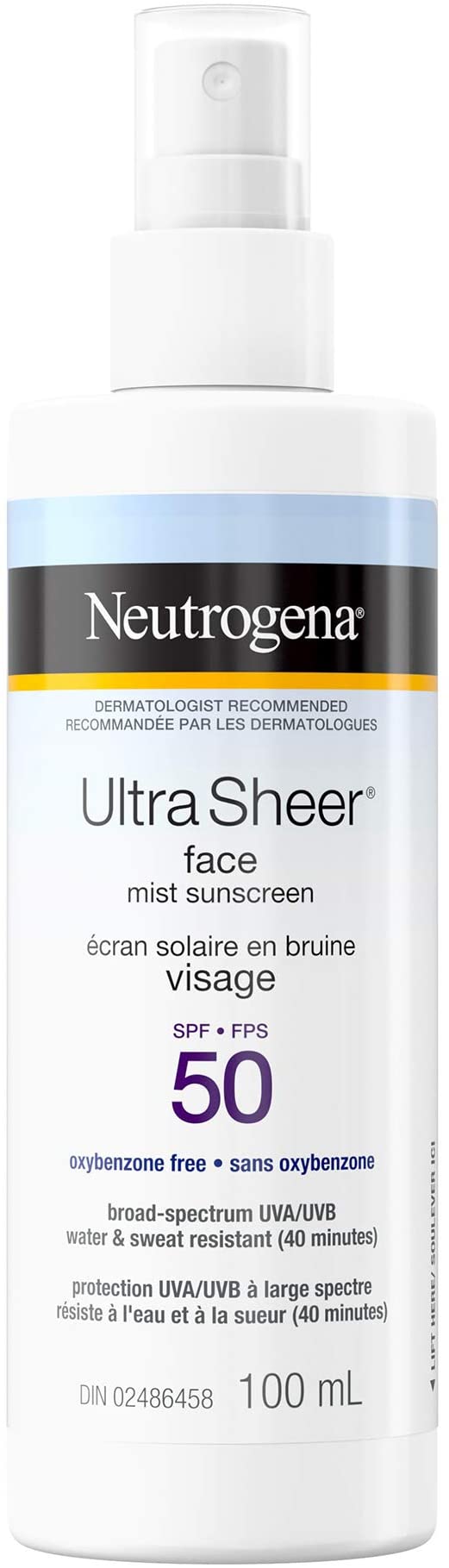 Neutrogena Ultra Sheer Face Mist Sunscreen Spray Spf 50, oxybenzone-free Spray Sunscreen is Non-comedogenic, Lightweight, Water-resistant & Oil-free, Travel Size, 100 milliliters