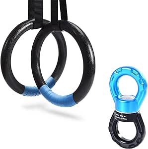 PACEARTH Gymnastic Rings 1100lbs Capacity with 14.76ft Adjustable Buckle Straps, Swing Swivel 35KN Breaking Strength 360° Rotator Safety Rotational Device