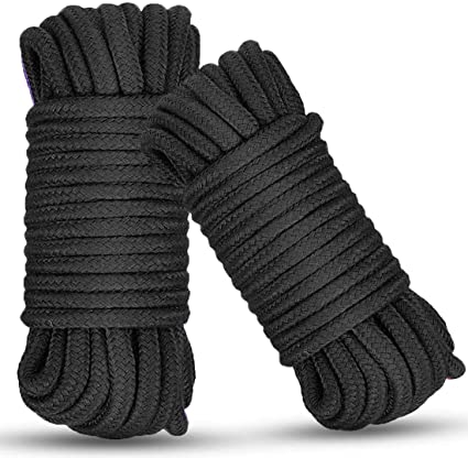Soft Cotton Rope, ALLCELE 2 Pcs 33 Feet 10 Meter Multipurpose Durable Long Rope. Soft Tying Rope Cord (2 Black)
