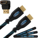 Twisted Veins 25 ft High Speed HDMI Cable  Right Angle Adapter and Velcro Cable Ties Latest Version Supports Ethernet 3D and Audio Return