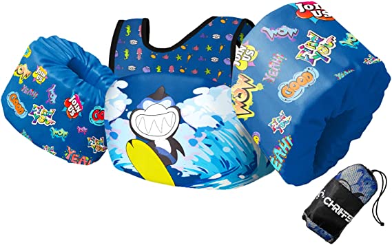 Chriffer Kids Swim Vest for 30-50 Pounds Boys and Girls, Toddler Floats with Shoulder Harness Arm Wings for 2,3,4,5,6,7 Years Old Baby Children Sea Beach Pool