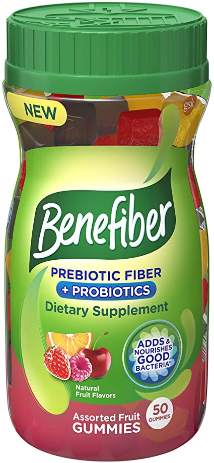 Benefiber Assorted Fruit Gummies for digestive health Prebiotic and Probiotic Supplement with natural fruit flavors 50 count