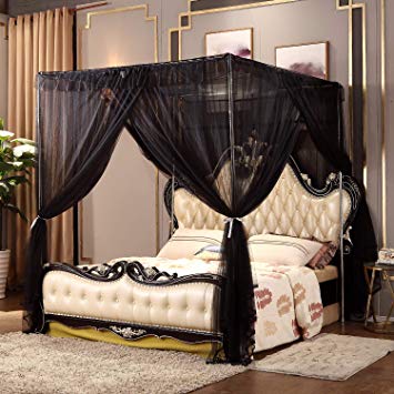 Nattey 4 Corners Post Bed Canopy Curtain Bed Frame Canopies,Indoor Outdoor (Full, Black)