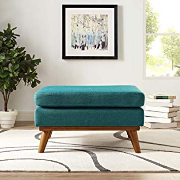 Modway Engage Mid-Century Modern Upholstered Fabric Ottoman In Teal