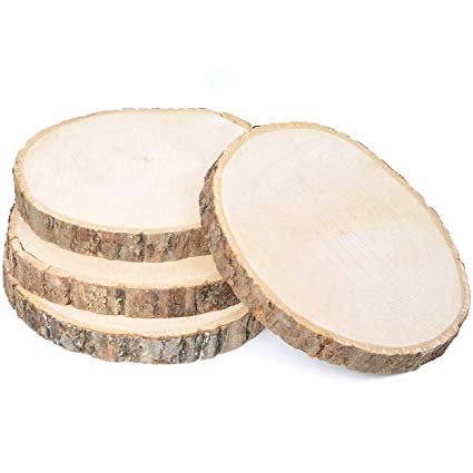 4 Pack Large Natural Wood Slices Round Rustic Slabs Unfinished Wood Sanded 9”-10.6” for Wood Burning Wedding Centerpiece Table Birthday Party Baby Shower Decoration Craft
