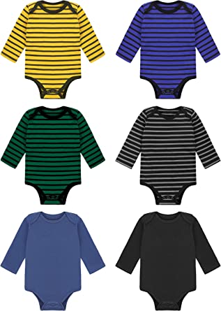 Cooraby 6 Pack Unisex Babies' Long-Sleeve Thermal Bodysuits Solid Plain One-Pieces Onesie Soft Cotton for Baby Boys Girls