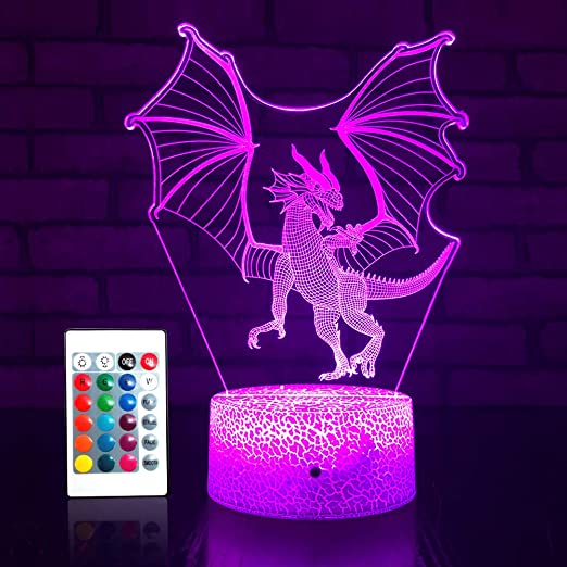 JMLLYCO Dragon Toys for Boys Dragon Night Light 16 Colors Change with Remote Control Optical Illusion Bedside Lamps As a Christmas Birthday Gifts for Boys4 5 6 7 8 9 Years Old