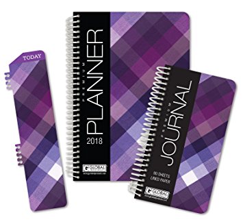 Best Planner 2018 Agenda for Productivity, Durability and Style. 5x8 Daily Planner / Weekly Planner / Monthly Planner / Yearly Agenda. HARDCOVER Organizer with BOOKMARK and JOURNAL (Purple Plaid)