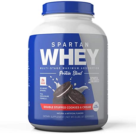 Spartan Whey Protein Powder, Use Before, Between, and After Workouts to Maximize Muscle Protein Synthesis and Muscle Recovery. Supports Satiety. Double Stuffed Cookies and Cream 5 lbs