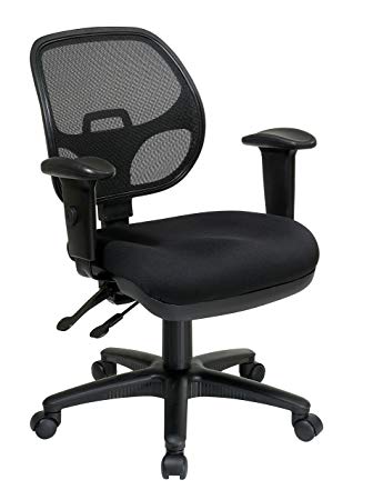 Office Star Breathable ProGrid Back and Padded Seat, Ergonomic Task Chair with Adjustable Arms, Black