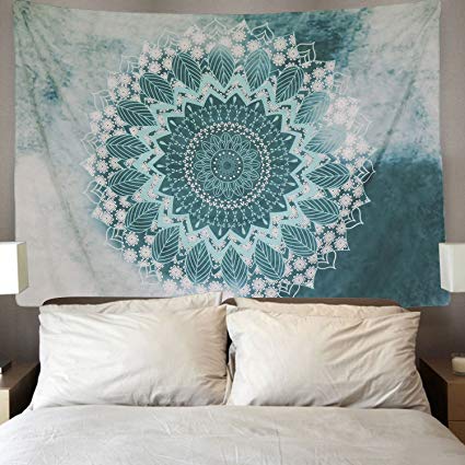 Indian Mandala Tapestry Wall Hanging Floral Pattern Bohemian Hippie Flower Psychedelic Tapestry Ethnic Decorative Fabric Tapestry for Dorm Home Decor Beach Cover (L/59.1" X 82.7", Multi)