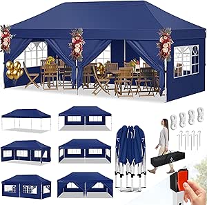 KESSER® Pavillon Faltpavillon 6x3m Festzelt mit 6 abnehmbaren Seitenwänden | Gartenzelt Höhenverstellbar & Wasserdicht   Tasche Bodenanker | Pop-Up Klicksystem UV-Schutz 50  Partyzelt Navyblau