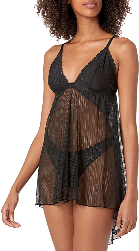 Amazon Brand - Mae Women's Lacy Babydoll and Thong Set