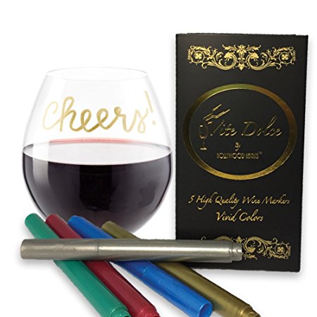 Wine Glass Markers Premium Erasable Pens Beautiful Metallic Colors 5pk Set. Great Alternative to Wine Charms Vite Dolce