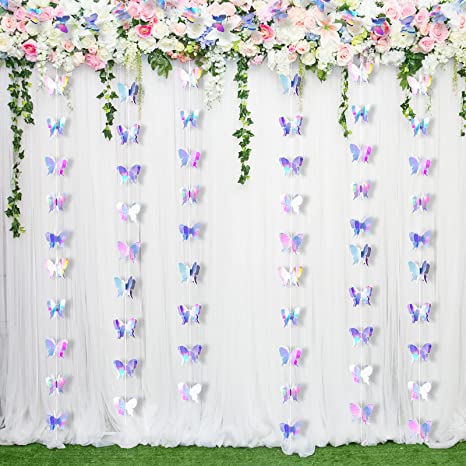 3D Butterfly Hanging Garlands Butterfly Laser Paper Party Streamers Decoration for Wedding Home Party Birthday Decorations Butterfly Baby Shower Decorations (4 Pieces)