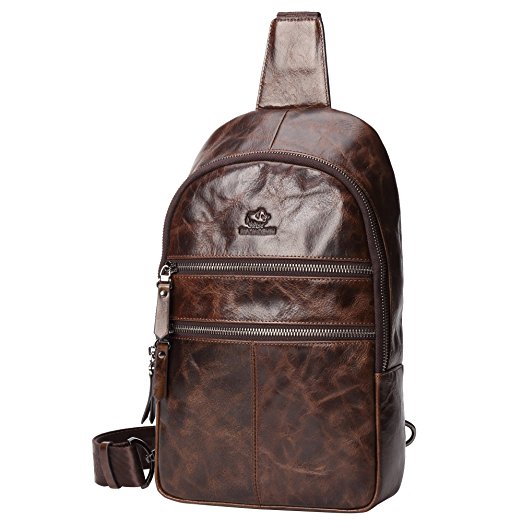 BISON DENIM Multipurpose Leather Cross body Bag Unbalance Shoulder Sling Backpack Chest Bags
