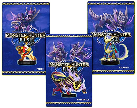 3 Pcs Monster Hunter Rise NFC Amiibo Card for Switch/Lite/Wii U,Mini Cards, (Palamute, Palico, Magnamalo)