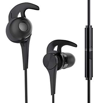 In Ear Earphones, Wired Black Earbuds Headphones Crystal Sound Bass Stereo Sports Gym Cycling Reading Earphones w/ Secure Fit Ear-Hook Design