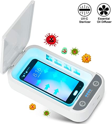 Phone UV Sanitizer, Portable UV Light Cell Phone Sterilizer,Cell Phone Cleaners UV Light Sanitzier Box for iOS Android Smartphones Jewelry Watch (White)