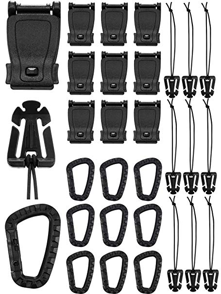 Tatuo 30 Pieces Tactical Gear Clip Strap for Molle Backpack Webbing Attachments D Ring Hook Tactical Vest Belt